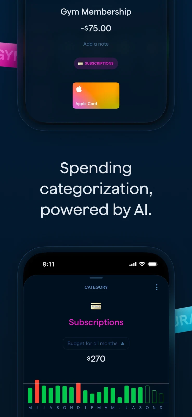 Copilot: AI categorization message with subscription record and chart
