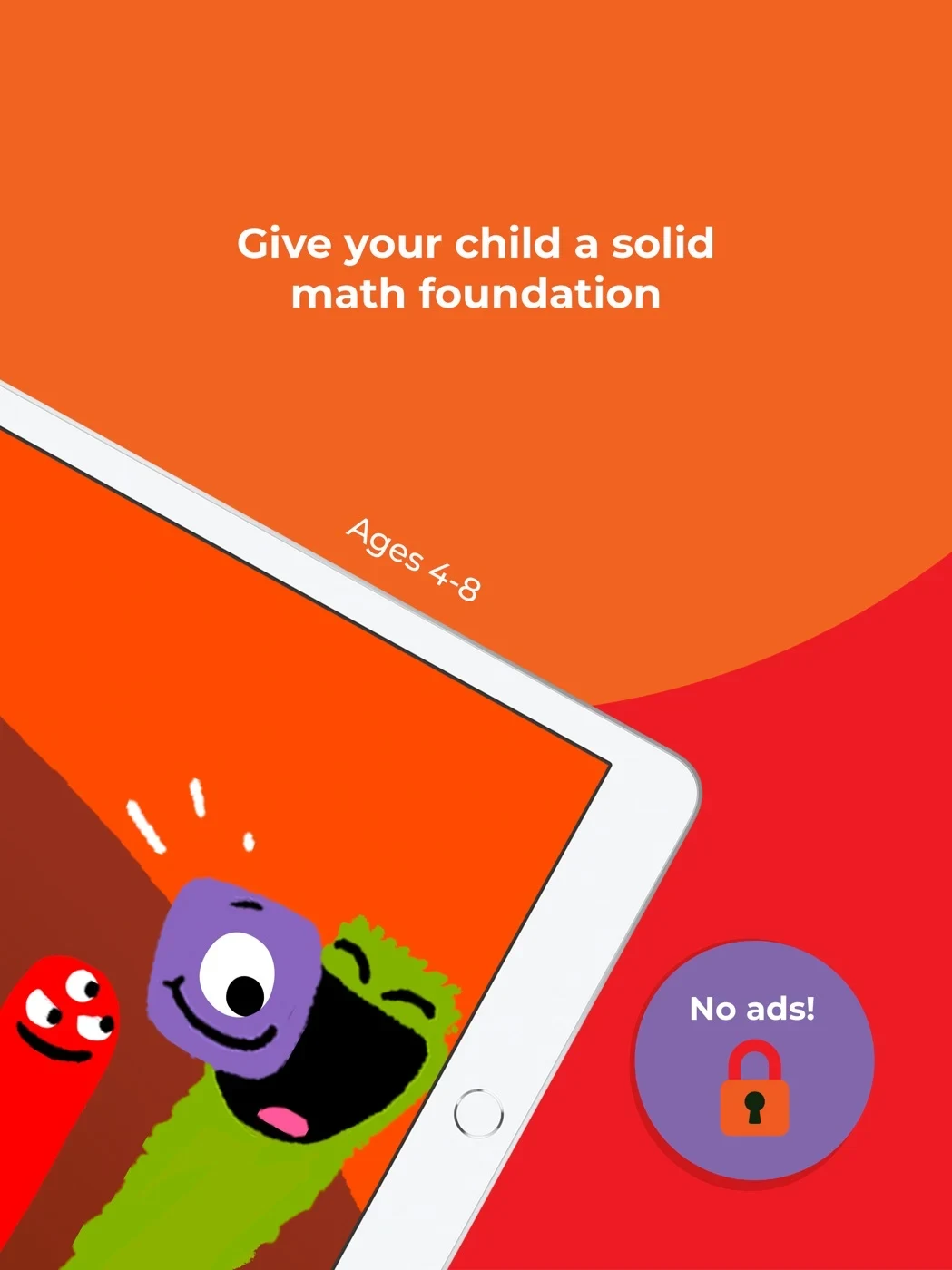 Kahoot! Numbers by DragonBox, panel 2: An age range and no-ads claim appear.
