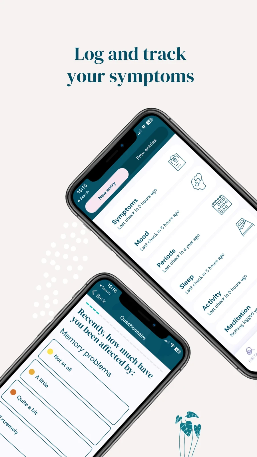 Balance: angled symptom and questionnaire screens