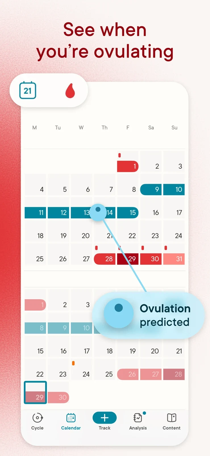 Clue: calendar with ovulation prediction callout