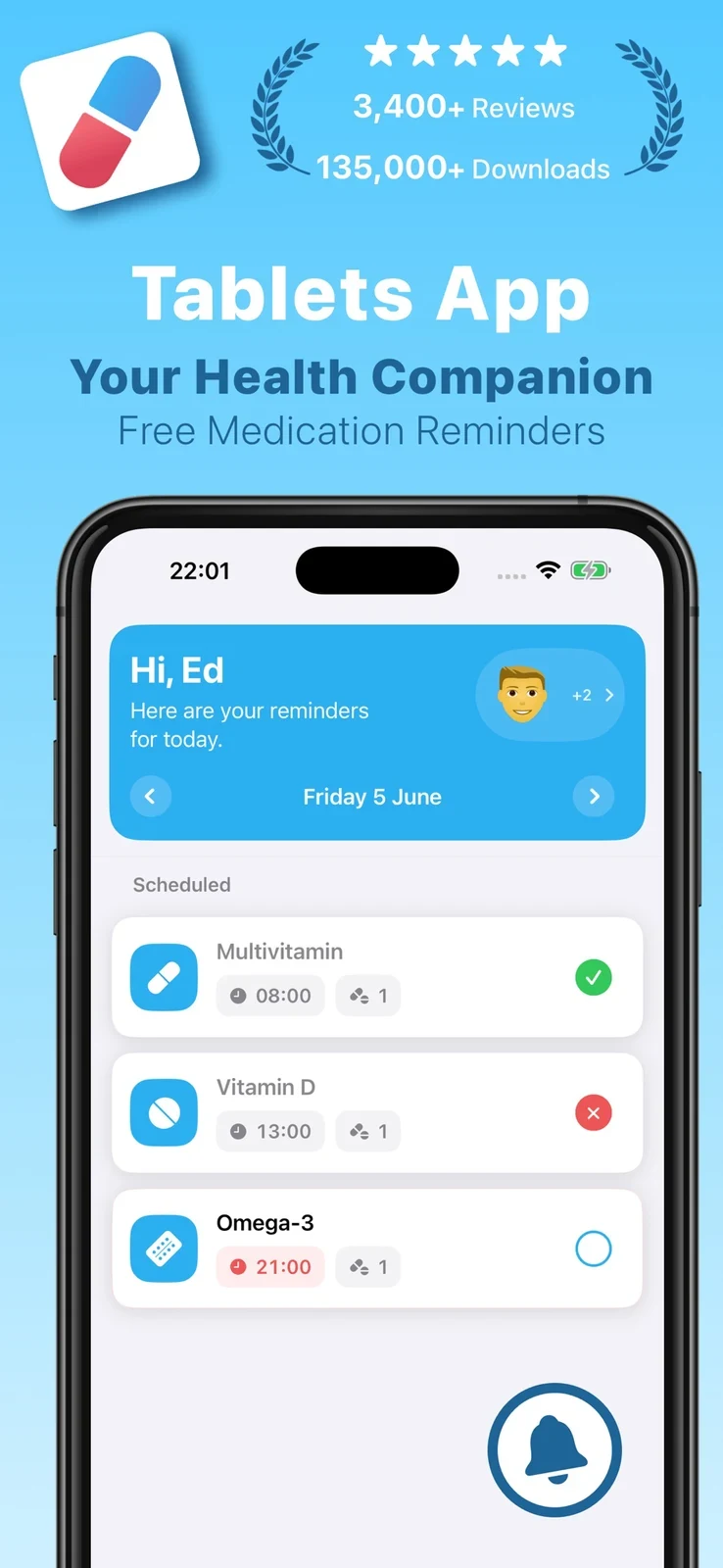 Tablets App medication app screenshot 1; full-size source artwork