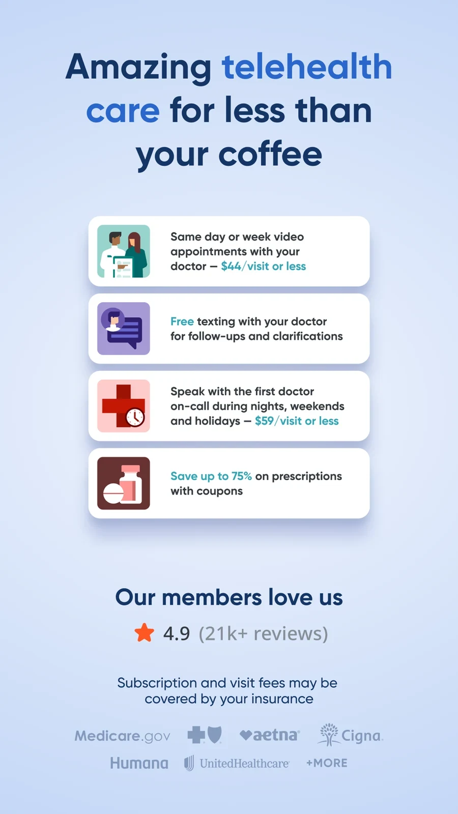 HealthTap: dense benefits and pricing panel