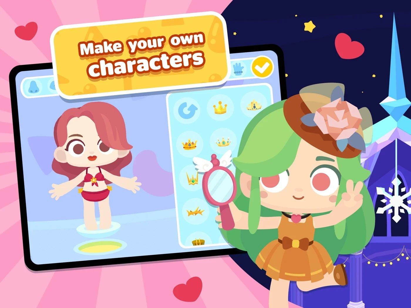 Dr. Panda Town Tales: New Life, panel 1: A character creator shows selection choices.