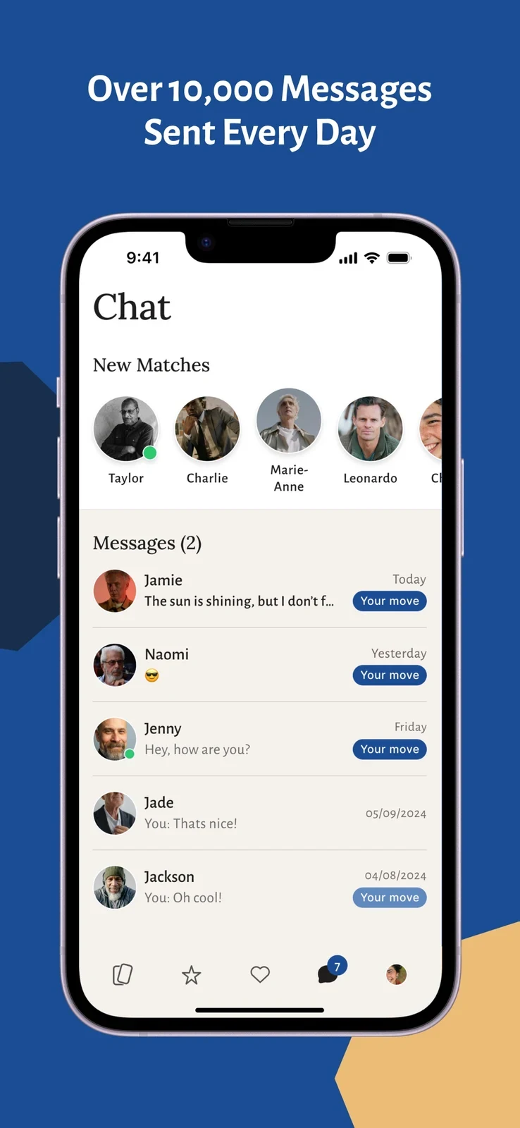 Jdate: Jewish Dating App, panel 4: A chat list appears beneath an unverified message claim.