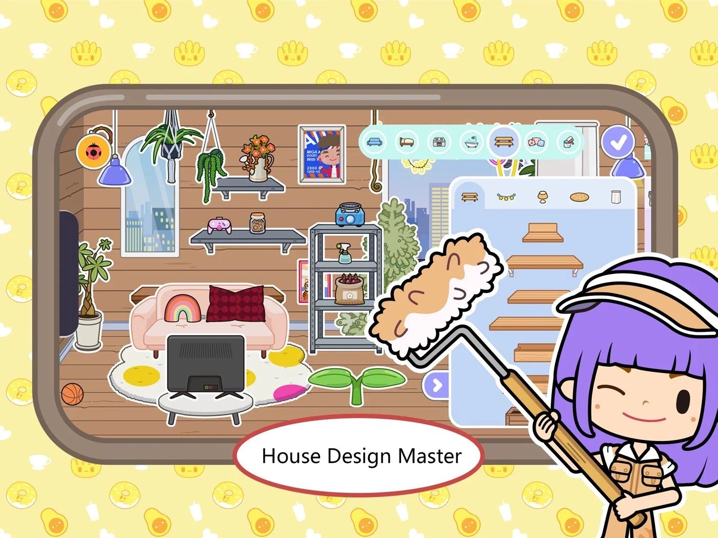 Miga Town: My World, panel 3: A furniture panel shows room decoration.