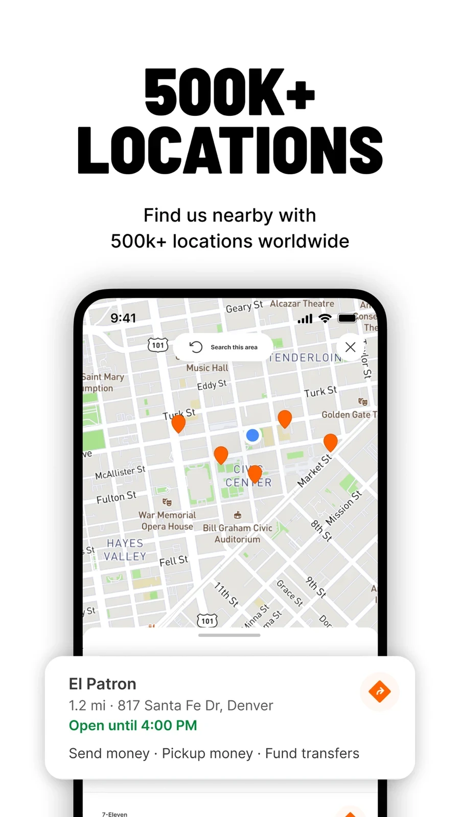 Ria, panel 4: A location card adds hours and services over a map.