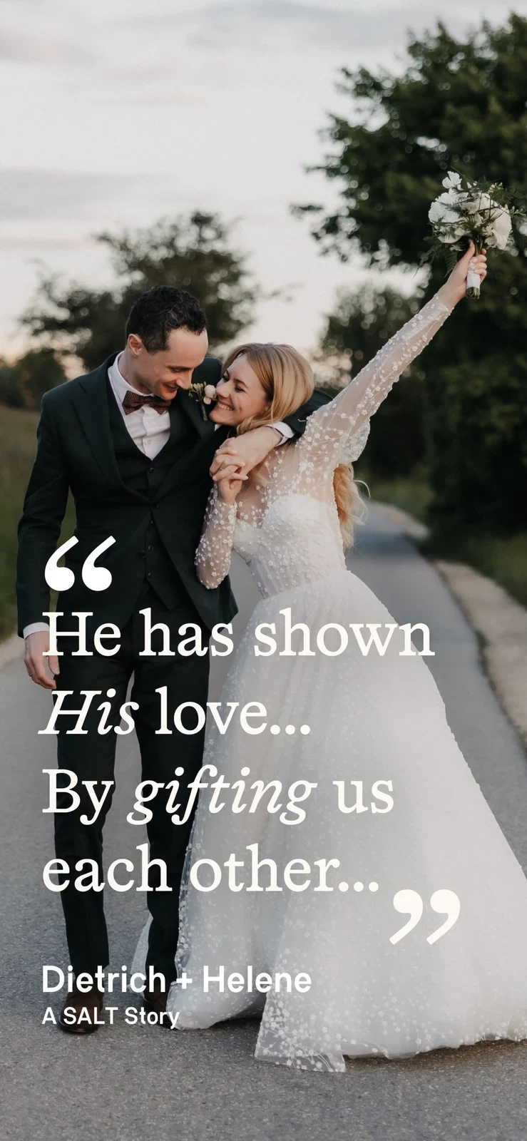 SALT - Christian Dating App, panel 3: A wedding-story testimonial offers social proof.