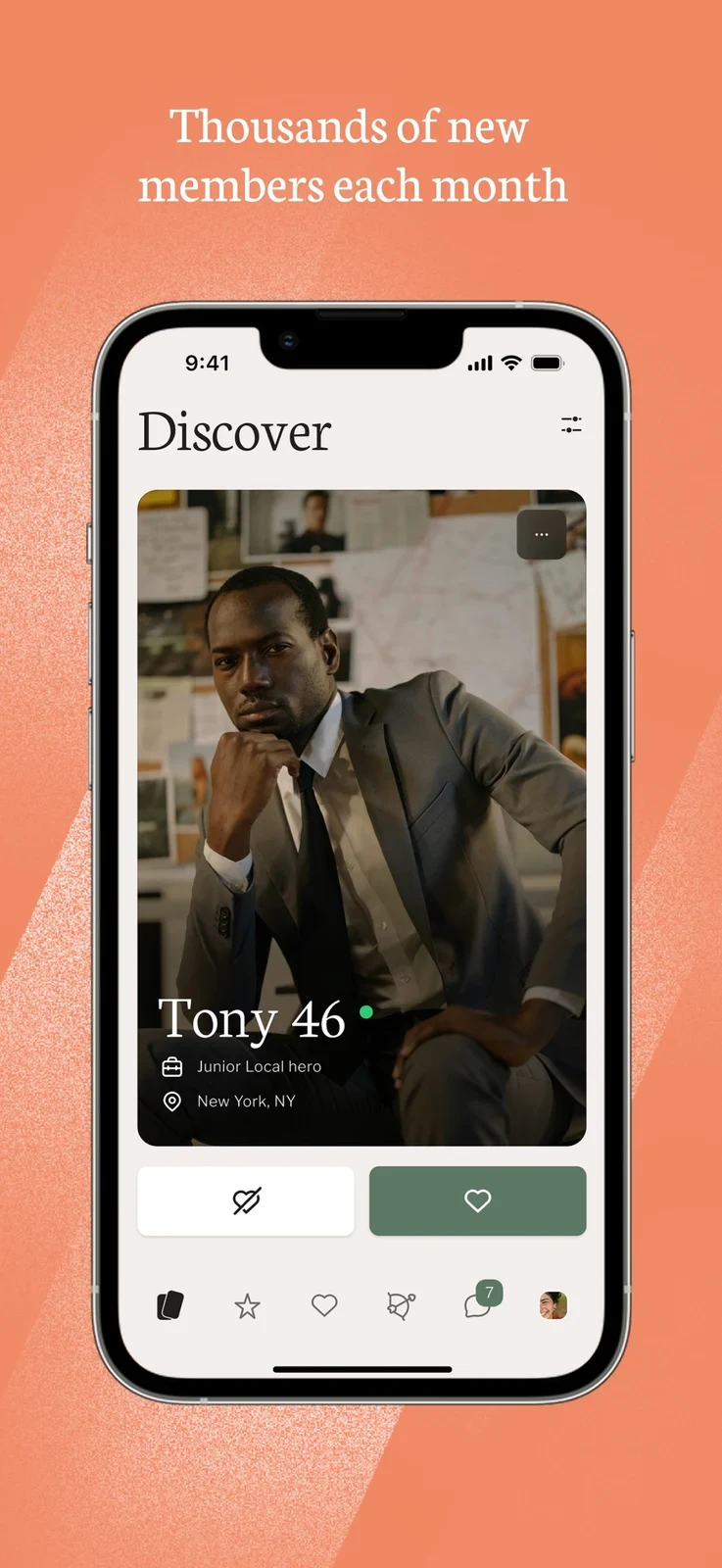 Christian Mingle - Dating App, panel 2: A discovery profile with an unverified member claim.