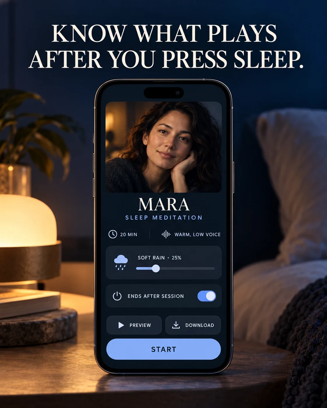 Fictional Night Cue sleep-session detail concept