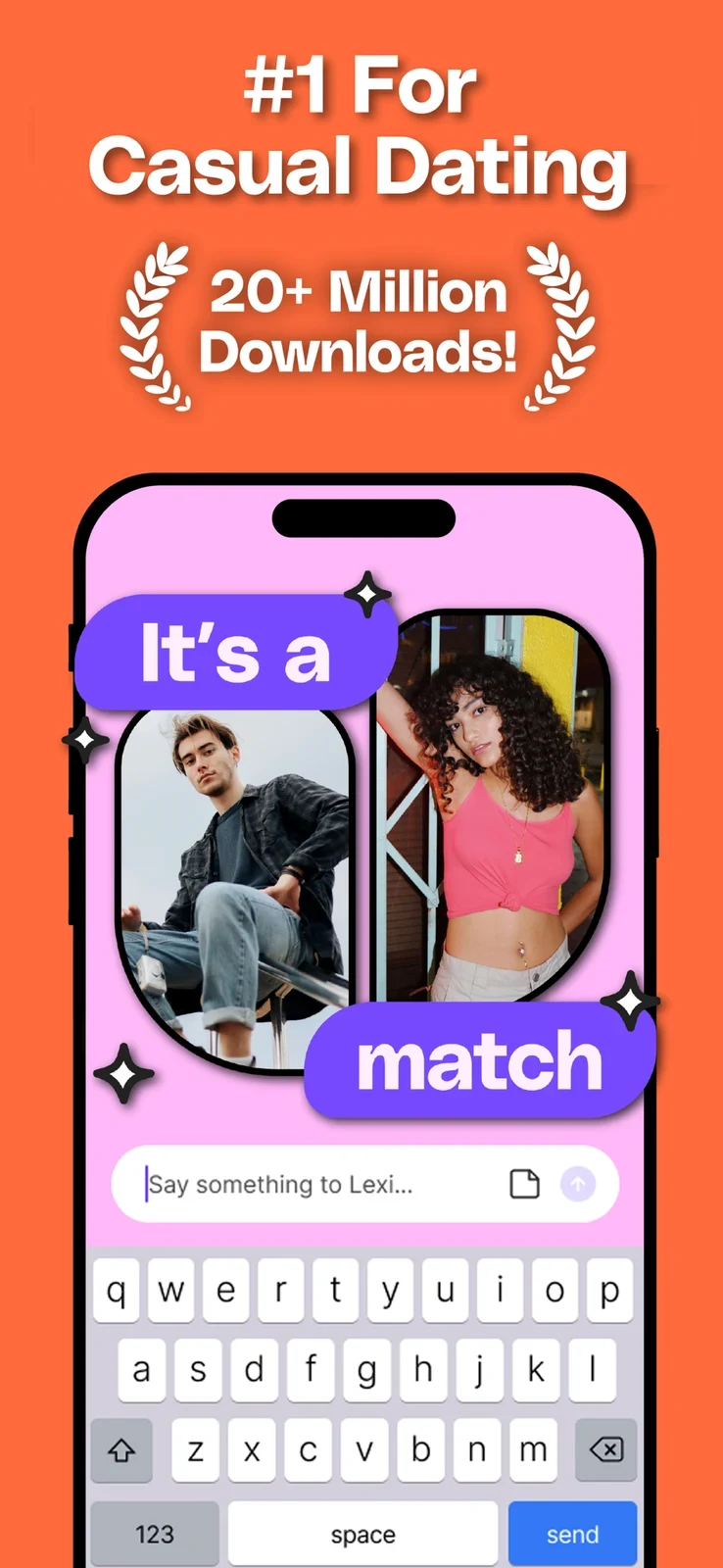 HUD™: Casual Dating App, panel 3: A chat mockup appears alongside publisher ranking and download claims.