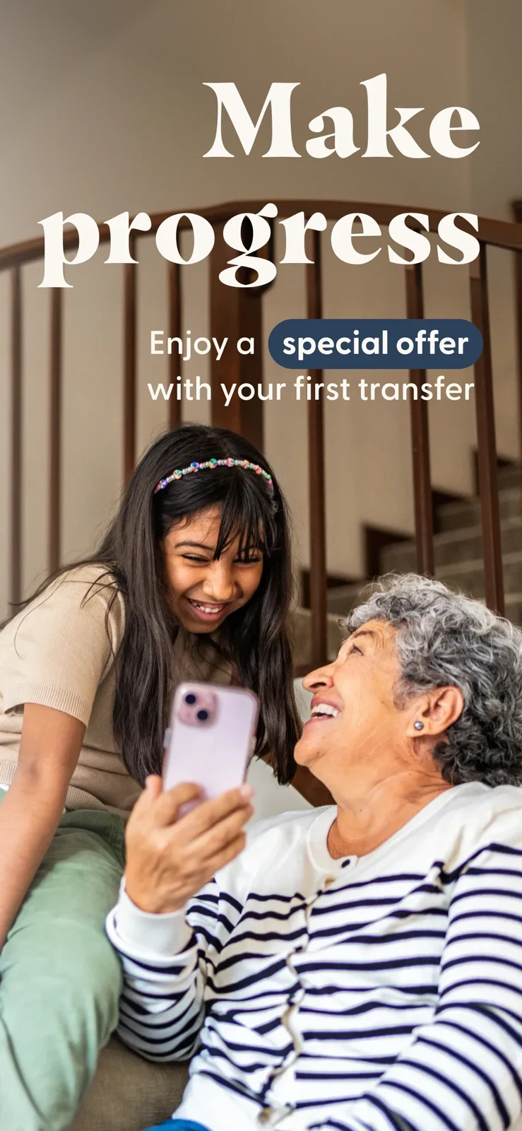 Remitly, panel 3: A family-call image supports a promotional message.