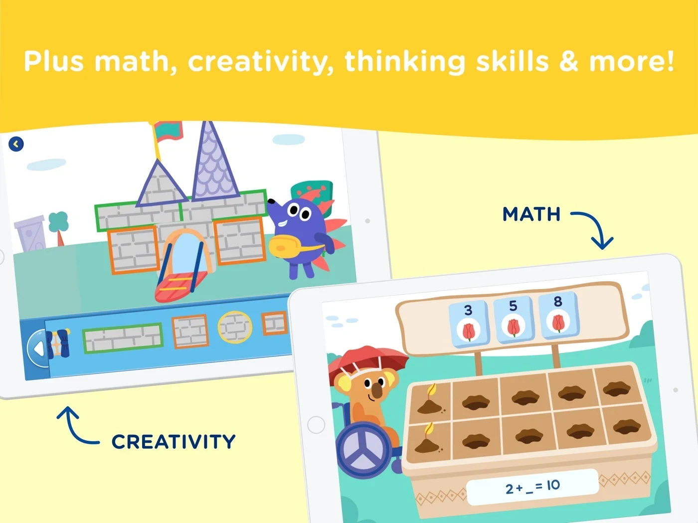 HOMER: Fun Learning For Kids, panel 4: Math and creativity activities show breadth.